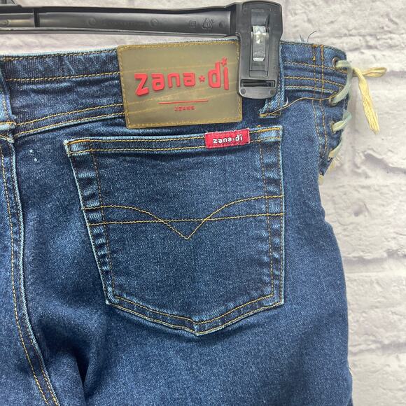 Vintage Y2K Zana Di Flare Jeans Side Lace Up Tie Size 13 Stretch Dark Wash Low - Picture 6 of 7